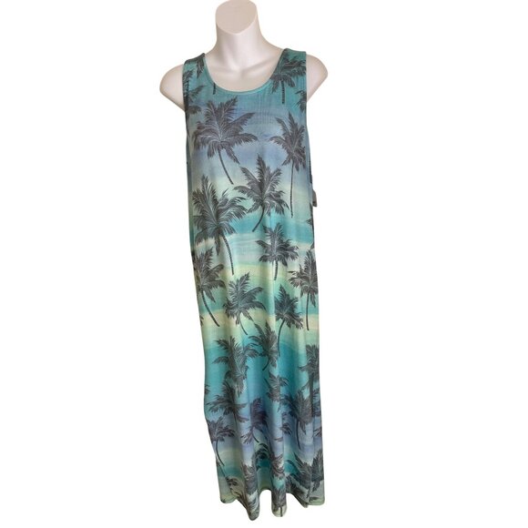New P.J. Salvage XL Sleeveless Maxi Dress With Palm Tree Print Summer Travel - Picture 1 of 9